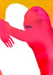 abstrack pink woman hugging white male shape